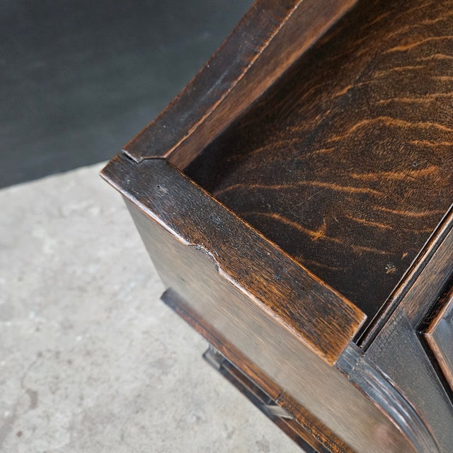 Antique Oak Secretary/Bureau/Lecturn With Carved Front Fall on Turned Leg Base For Sale - Image 13 of 17