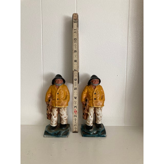 1920s Vintage “Old Salt“ Gloucester Fisherman Cast Iron Doorstops/Bookends For Sale - Image 5 of 8