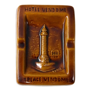 Vintage Hotel Vendome Paris Brown Ceramic Ashtray Catchall Dish France For Sale