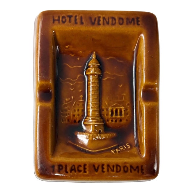Vintage Hotel Vendome Paris Brown Ceramic Ashtray Catchall Dish France For Sale