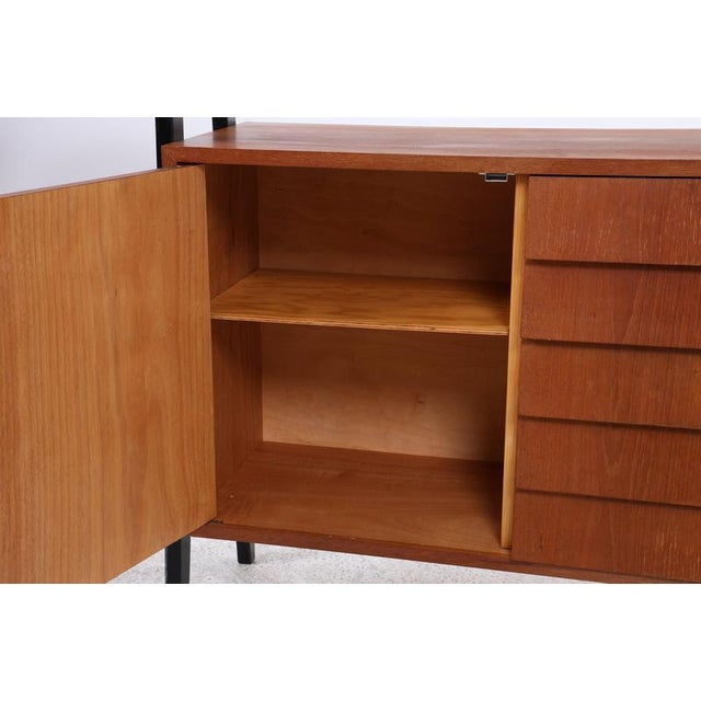 Brown Mid-Century Vintage Teak Bookshelf with 5 Drawers and Door For Sale - Image 8 of 17