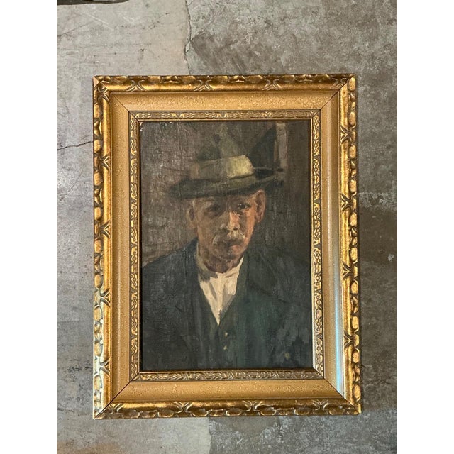 Wood Vintage Framed Oil Portrait on Canvas For Sale - Image 7 of 13