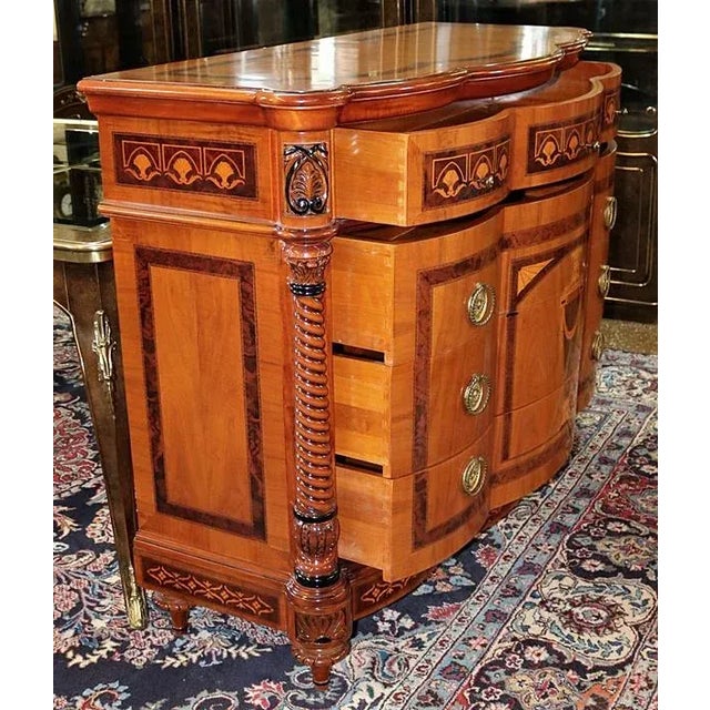 Brown Late 20th Century Vintage Italian Mixed Wood Inlay Serpentine Commode Chest For Sale - Image 8 of 12