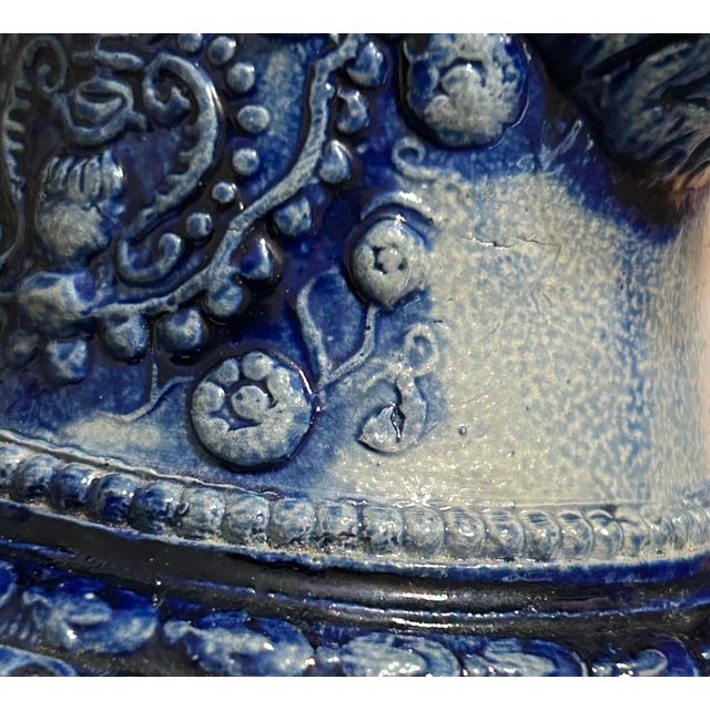 Mid 19th Century German Renaissance Revival Style Westerwald Salt Glazed Stoneware Coat of Arms Motif Satyr Spout Bulbous Footed Ewer For Sale - Image 11 of 11