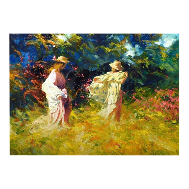 Robert Hagan "Beautiful Places"Original Oil on Canvas Girls on Field Hand Signed For Sale