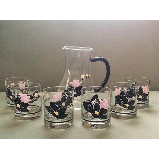 Vintage French Black & Pink Floral Cocktail Set - 7 Pieces For Sale - Image 13 of 13
