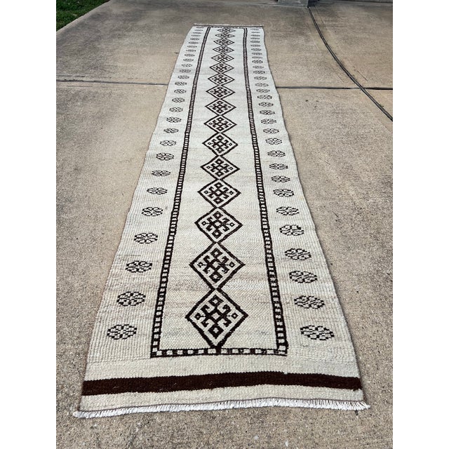 Boho Chic Muted Handmade Vintage Herki Runner Rug For Sale - Image 3 of 8