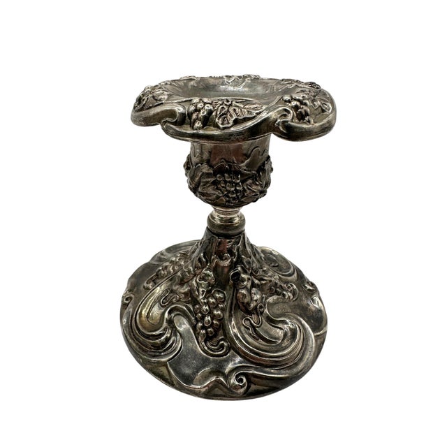 Vintage Godinger Silver-Plate Candlesticks With Boroque Grape and Scroll Design - A Pair For Sale In Birmingham - Image 6 of 12