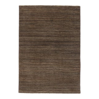 1980s Hand-Knotted Gabbeh Rugm Minimalist Brown Field 4'8" X 6'7" For Sale