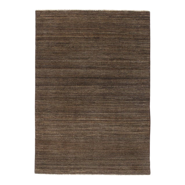 1980s Hand-Knotted Gabbeh Rugm Minimalist Brown Field 4'8" X 6'7" For Sale
