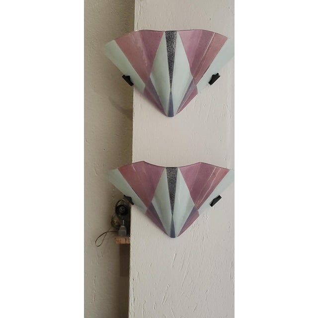 Art Deco Style Murano Glass Wall Lamps, 1970s, Set of 2 For Sale - Image 10 of 15