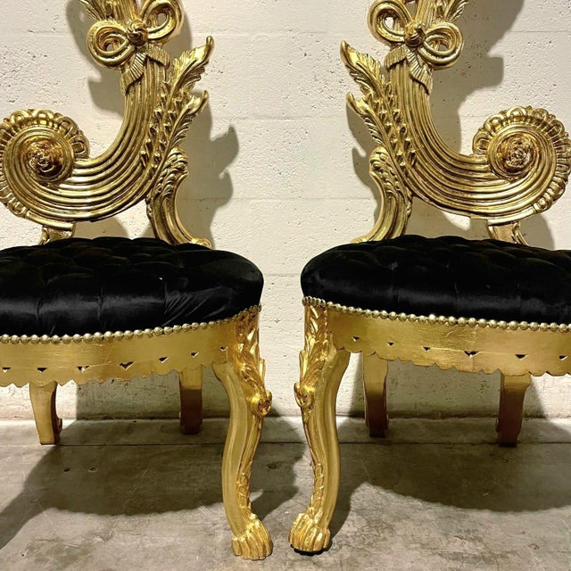 Baroque 1990s Italian Baroque Chair – High Back Black & Gold Leaf Details For Sale - Image 3 of 6