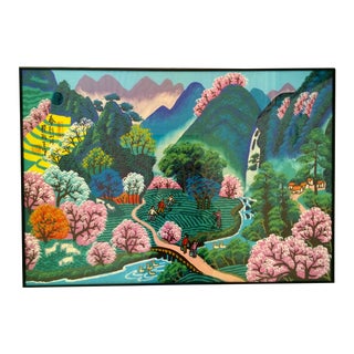 Framed Asian Painting - 22" X 31" For Sale