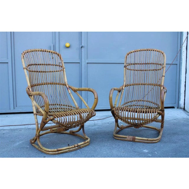 1950s Set of Italian Bamboo Lounge Chairs by Tito Agnoli, 1950s For Sale - Image 5 of 11