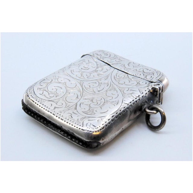 Metal Silver Matchbox with Engraved Plant Motifs Surrounding Monogram Card For Sale - Image 7 of 11