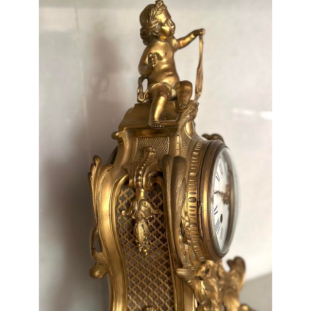 19th C French Louis XVI Gold Bronze Mantel Clock - 1 Pc For Sale - Image 11 of 18