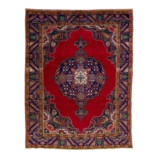 Red Vintage Persian Tabriz Handmade Wool Rug With Medallion Motif For Sale