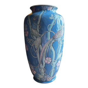 Vintage MCM Cloisonne Style Chinese Porcelain Hand Painted Floor Vase