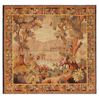 Antique French Landscape Tapestry in Square Size For Sale