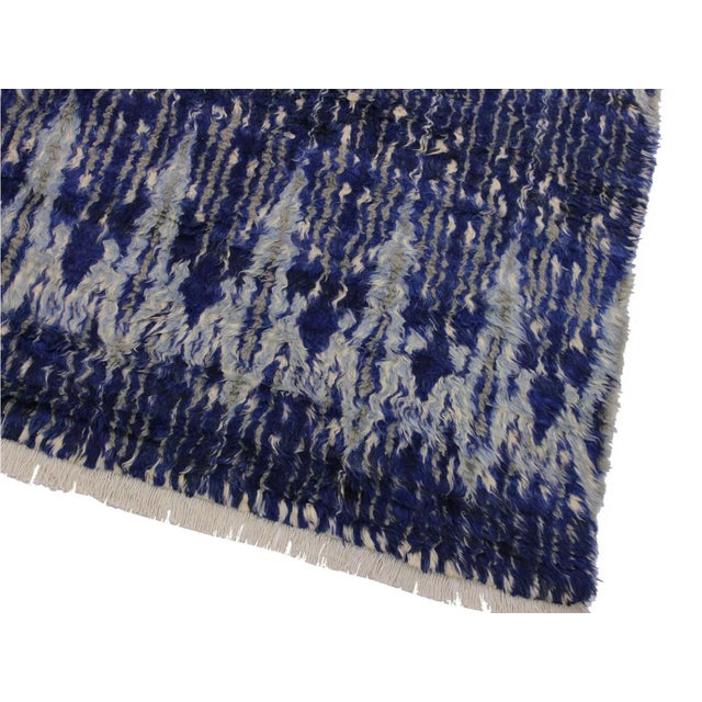 1990s Modern Bauhaus Moroccan Blue Wool Rug - 8′ × 10′3″ For Sale - Image 4 of 8