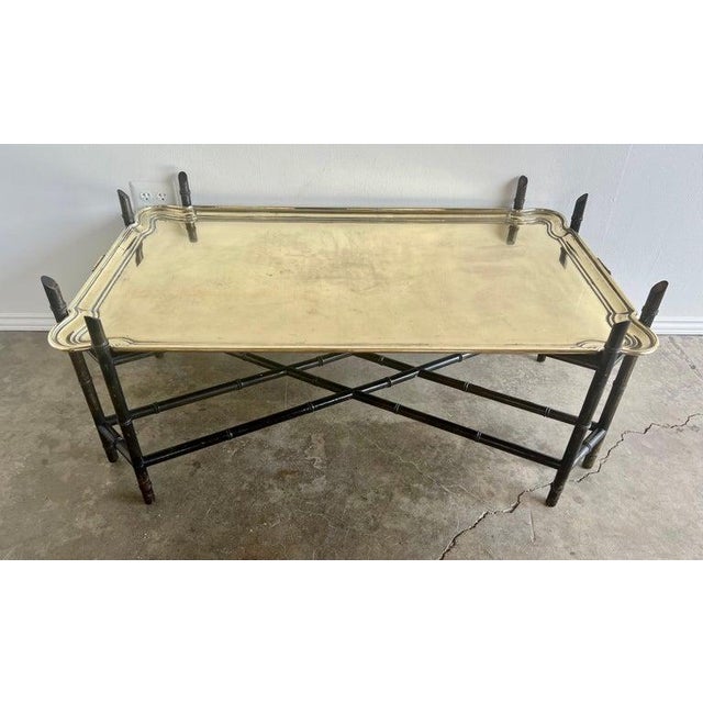 Early 20th Century Antique Brass Tray Table on Black Chinoiserie Base, 20th Century For Sale - Image 5 of 18