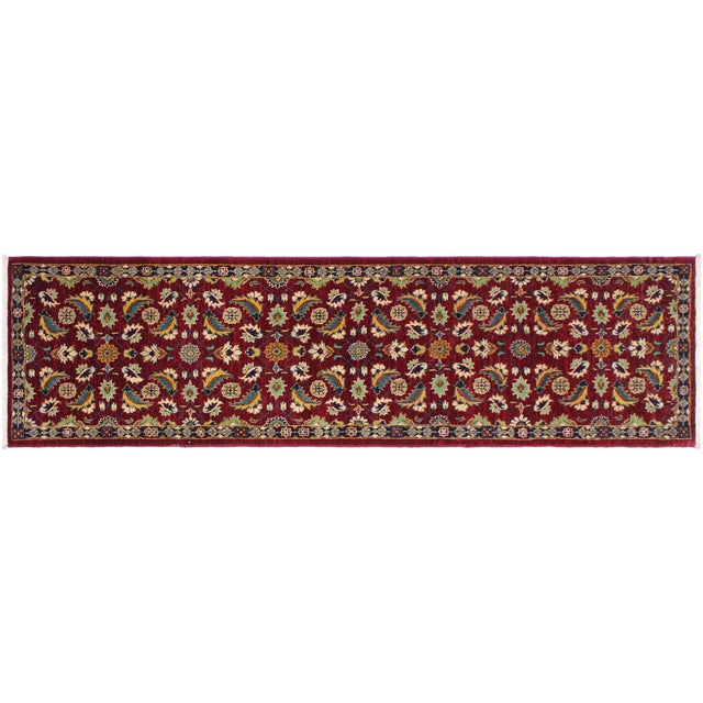 Shabby Chic Ziegler Red/Blue Wool Runner Rug- 2'7'' X 9'7'' For Sale - Image 9 of 10