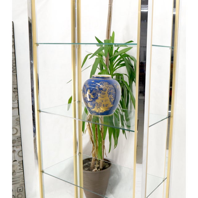Late 20th Century Pair of Chrome Brass and Glass Mid-Century Modern Étagères For Sale - Image 5 of 10