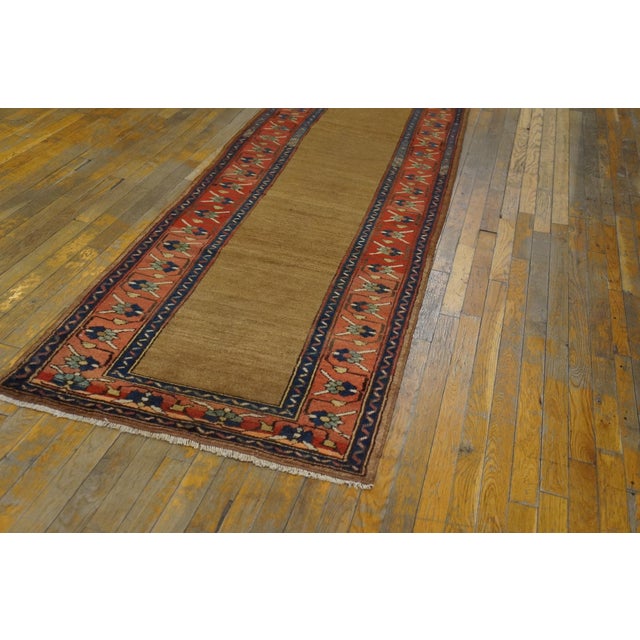 Late 19th Century 1890s Tan Camel Geometric Nw. Persian Kurdish Runner Rug 3' X 10' Handknotted Wool Carpet For Sale - Image 5 of 6