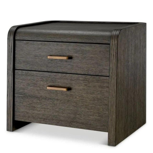 Pair of contemporary mocha oak veneer nightstand with a refined medium bronze finish and a clean, softly contoured...