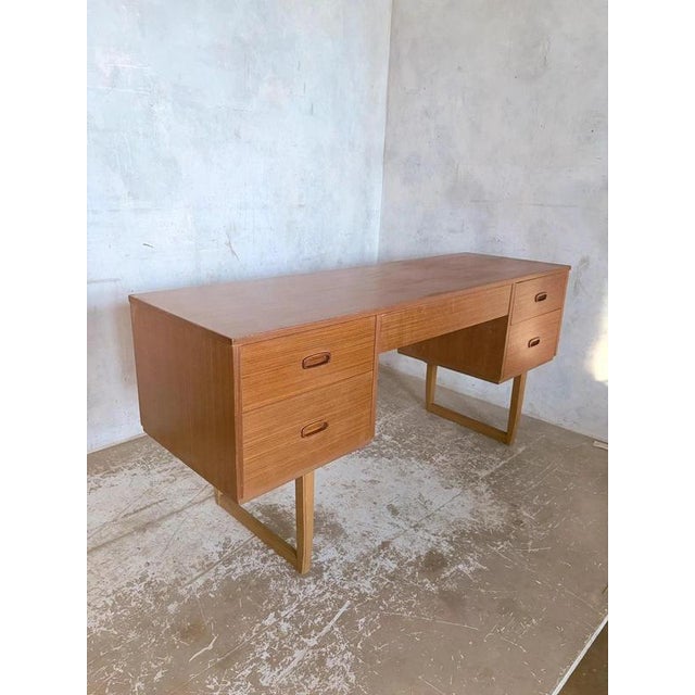 Mid-Century Teak Desk with Sleigh Legs For Sale - Image 6 of 7