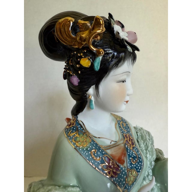 Vintage Chinese Porcelain Seated Court Lady With Gilt Accents For Sale - Image 4 of 12