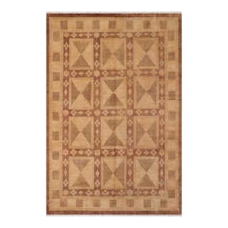 Boho Chic Ziegler Beige Brown Hand-Knotted Wool Rug - 7'10'' X 9'9'' For Sale