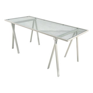 Trestle Desk in Steel and Glass by Rodney Kinsman for Bieffeplast, 1980s For Sale