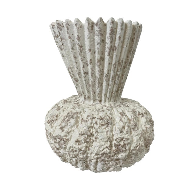 The Lemieux et Cie Textured White Brutalist Vilette Vase from Portugal is a contemporary piece of ceramic art, standing at...