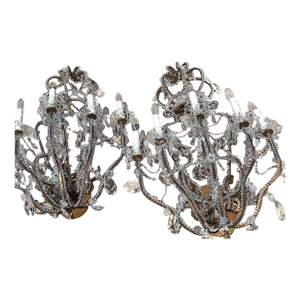 Pair Monumental Light Crystal Beaded French Chateau Sconces Mansion Attr. Dennis Leen