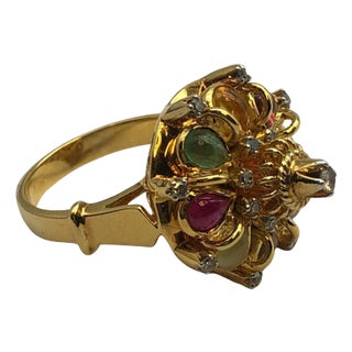 Bochic “Orient” Multi Diamonds & Gems Vintage Ring Set In 18K Gold & Silver For Sale