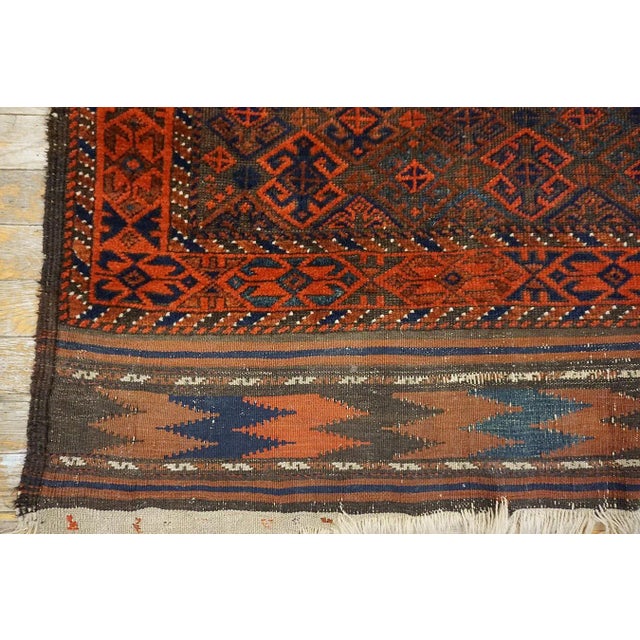 1880s Brown Blue Geometric Tribal Antique Persian Baluch Carpet 3'2" X 5'6" Woven Wool Rug For Sale - Image 4 of 11