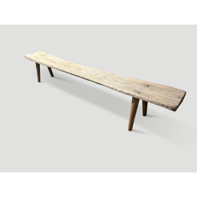 2010s Andrianna Shamaris St. Barts Long Teak Wood Bench For Sale - Image 5 of 6