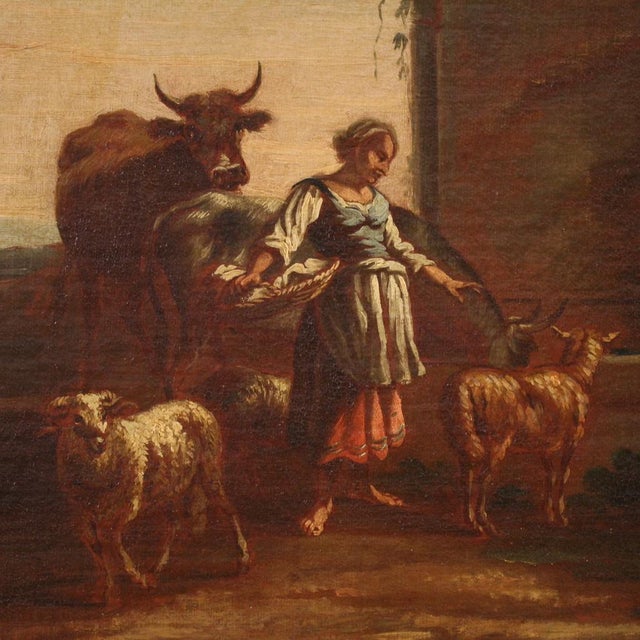 Bucolic Landscape Painting with Figures, Pastoral Scene, 1680, Oil on Canvas For Sale - Image 10 of 17
