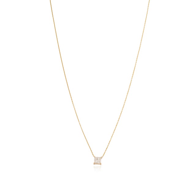 Metal Princess-Cut Diamond Solitaire Pendant Necklace in 14k Yellow Gold For Sale - Image 7 of 15