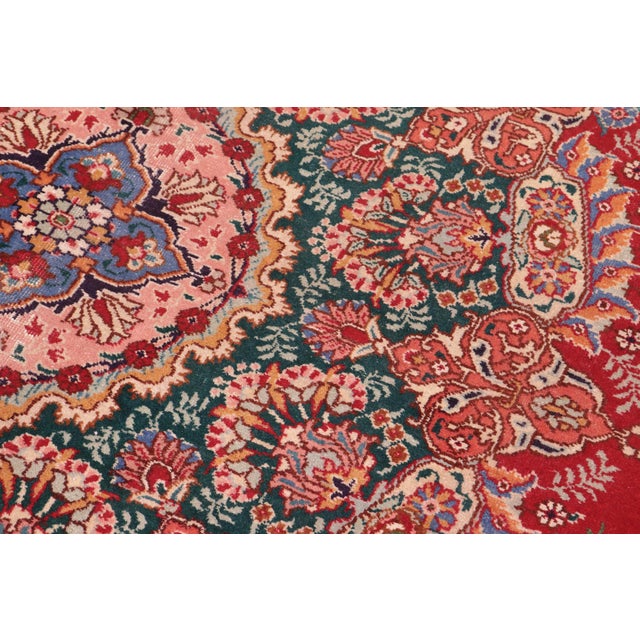 Shabby Chic Tabriz Red/Green Wool Rug - 9'6'' X 13'3'' For Sale - Image 4 of 10