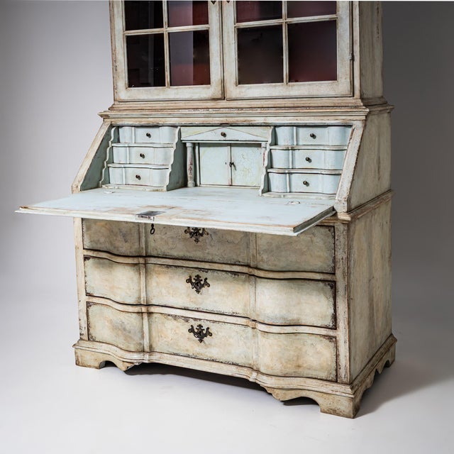 White-Painted Secretaire with Glazed Cabinet, 1700s For Sale - Image 5 of 11