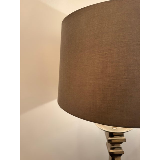 Italian Neo-Classical Chrome Lamps with Silk Shades, 2000s, Set of 2 For Sale - Image 6 of 8