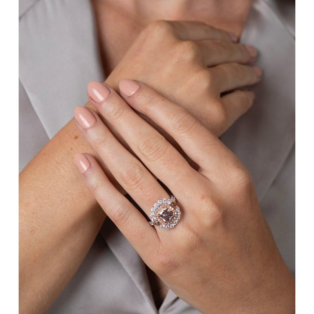 2000 - 2009 Gia Certified Radiant Cut Fancy Dark Brown Pink Diamond and Diamond Halo Ring Size 6.5 For Sale - Image 5 of 9