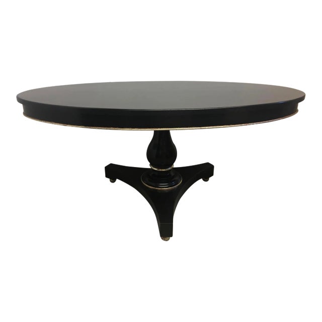 Transitional Black Elliptical Table With Silver Leaf Trim For Sale