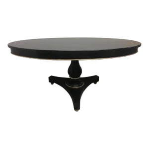 Transitional Black Elliptical Table With Silver Leaf Trim