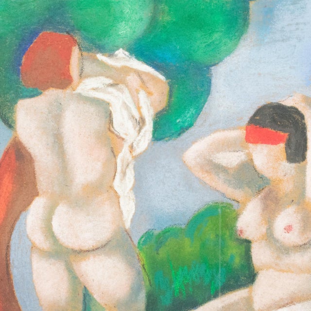 Nude Women Bathers Pastel Painting by Catherine Bres-Rhocanges, Late 20th Century For Sale In Atlanta - Image 6 of 14