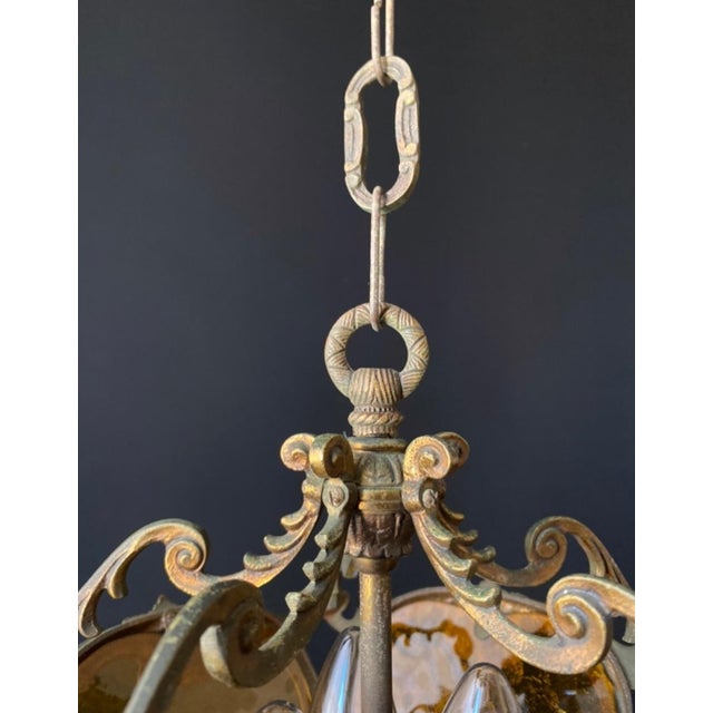 Metal Vintage Brass and Glass Pendant Light, 1960s For Sale - Image 7 of 14