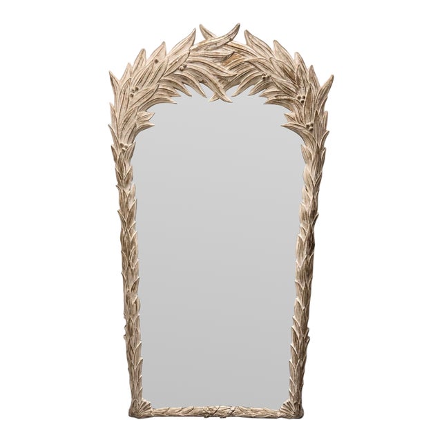 Vintage Serge Roche Style Tropical Palm Beach Full Length Arch Mirror For Sale