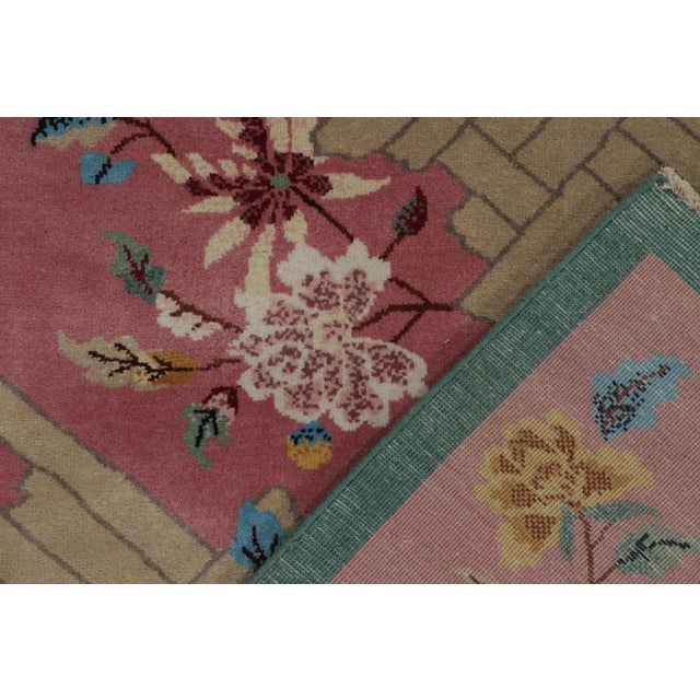 Textile Rug & Kilim Chinese Deco Style Rug in Pink, Beige & Blue Floral Patterns - 9'x12' For Sale - Image 7 of 8